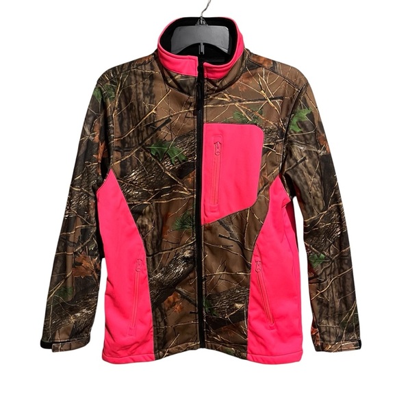Womens Pink Camo Trail Crest Softshell Fleece Zip Up Jacket Size Medium - Picture 1 of 7